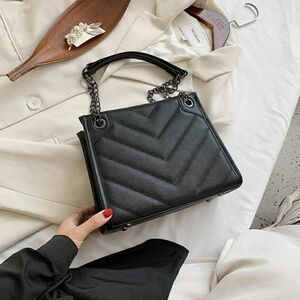 Monica Black Quilted Faux Leather Chain Shoulder Handbag
